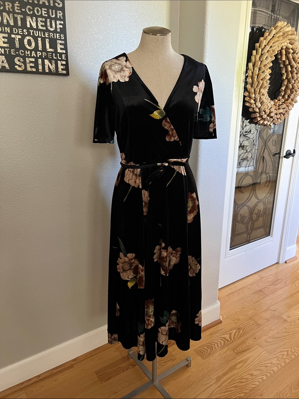 Black Floral Velvet Dress